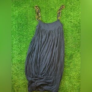 Poetry Y2K Navy Top/Dress with Gold Chain Accents